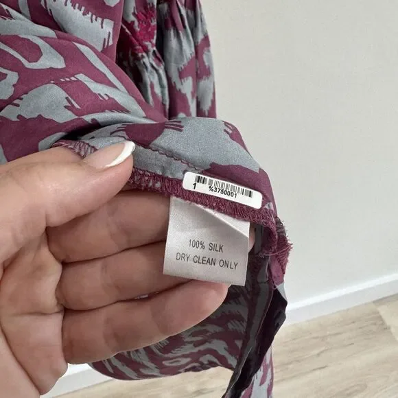 Irving & Fine Balloon Sleeve 100% Silk Geometric Print Blouse Boho Chic - Picture 3 of 5